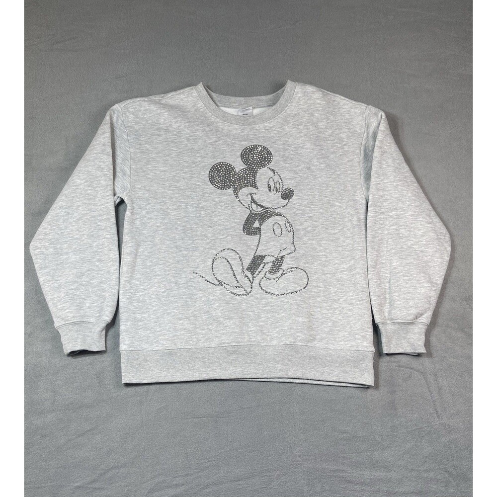 Disney Mickey Mouse Bling Rhinestone Gray Crewneck Sweatshirt Womens M